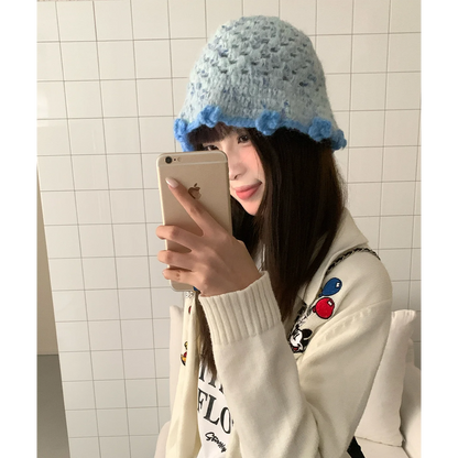 Women's Openwork Knitted Wool Bucket Hat