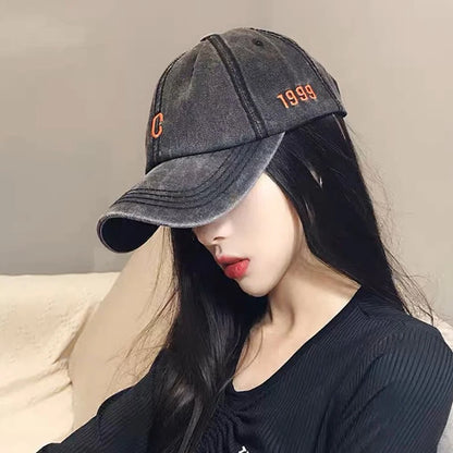 Vintage Washed Cotton Letter Ponytail Baseball Cap