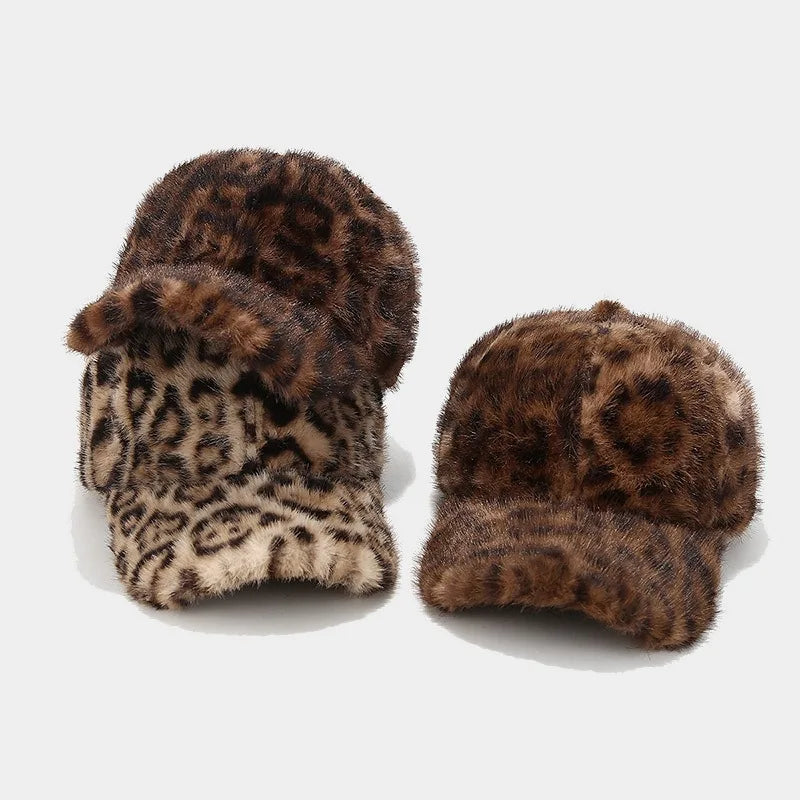 Leopard Print Winter Baseball Cap