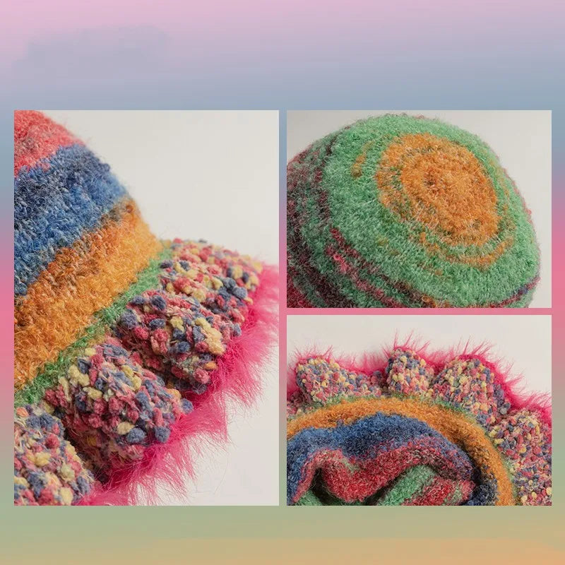 Colorful Gradient Stripe Woolen Bucket Hat