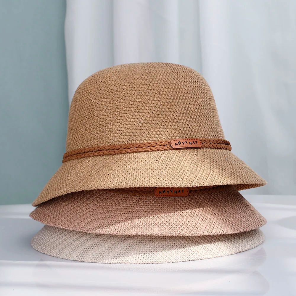 Women Foldable Straw Sun Bucket Hat