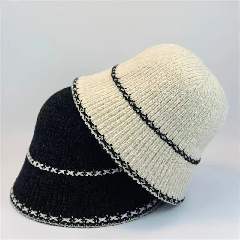 Retro Knitted Contrast Bucket Hat