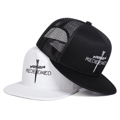 Redeemed Cross Embroidered Mesh Hip Hop Snapback Cap