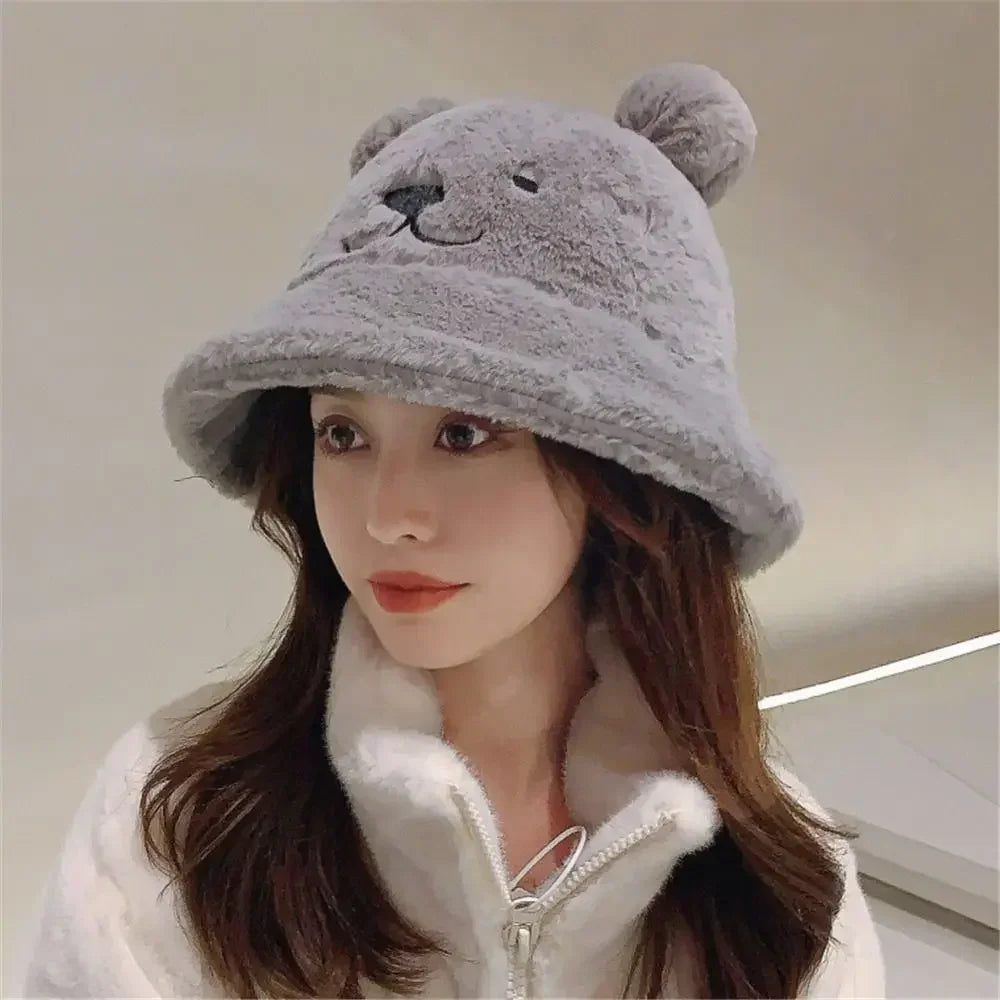 Leopard Fur Bear Ear Bucket Hat