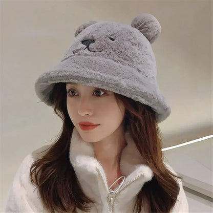 Leopard Fur Bear Ear Bucket Hat