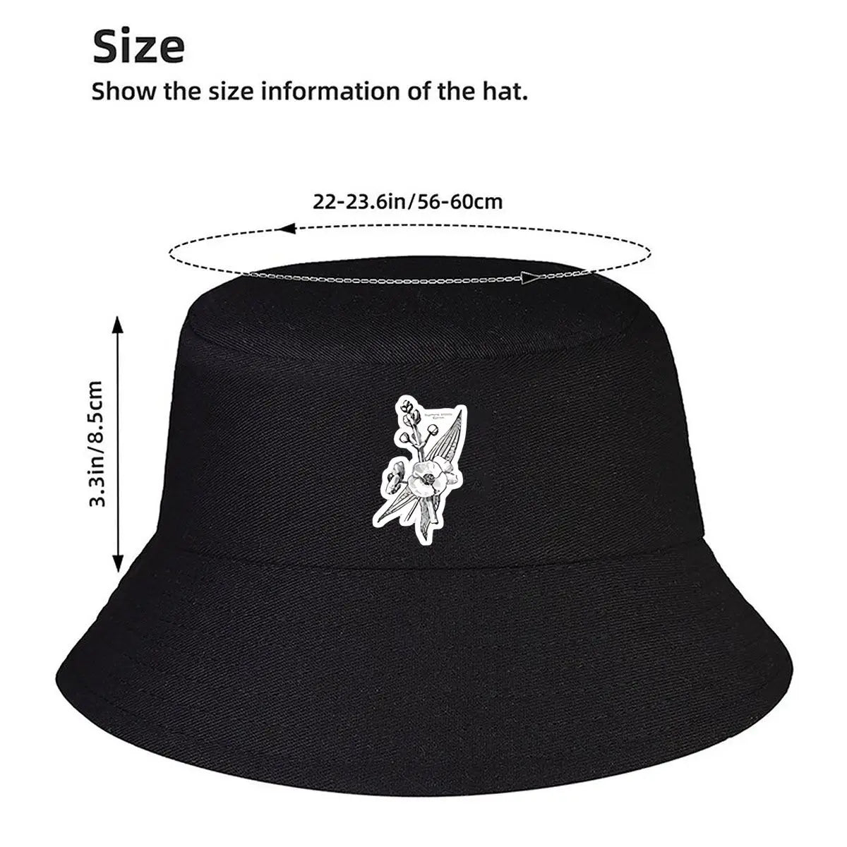 Monochrome Ink Floral Sticker Design Bucket Hat