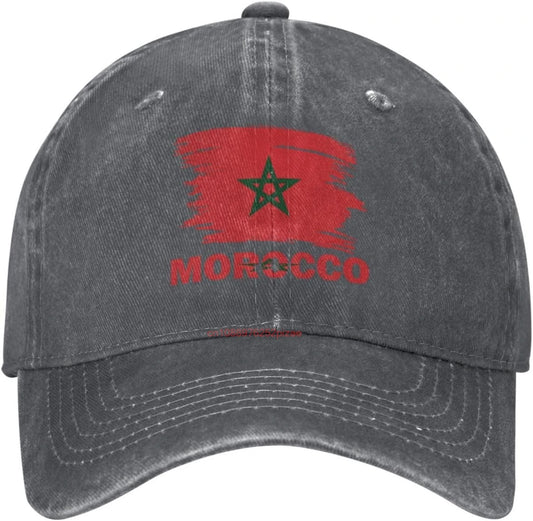 Vintage Morocco Flag Washed Denim Baseball Cap