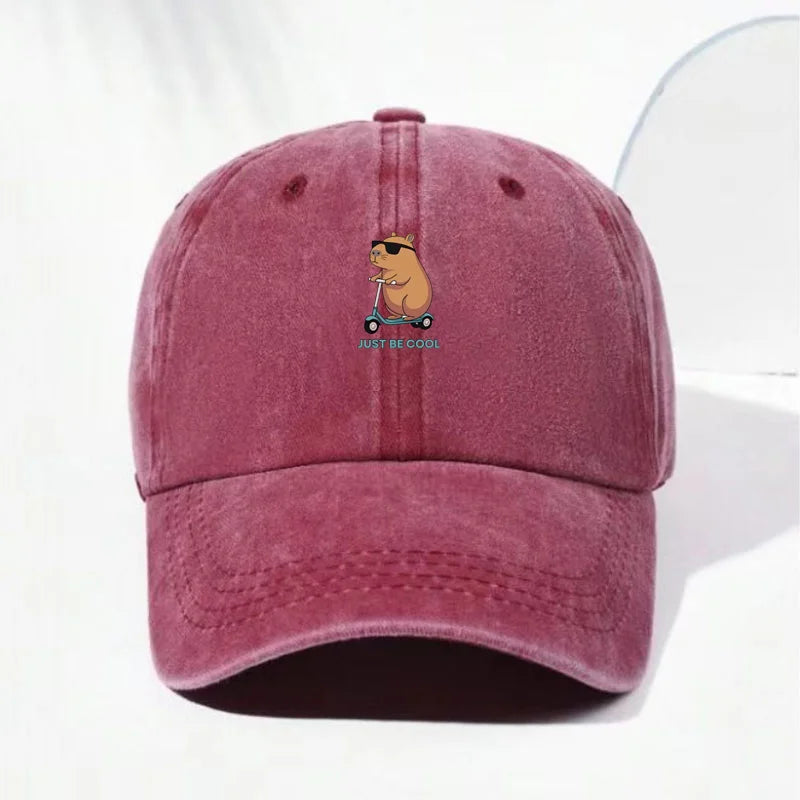 Capybara Cartoon Embroidery Vintage Washed Cotton Baseball Cap