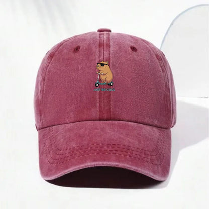 Capybara Cartoon Embroidery Vintage Washed Cotton Baseball Cap