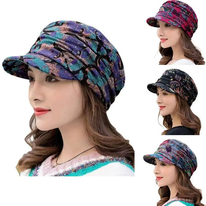 Floral Brim Beanie Visor Baseball Cap