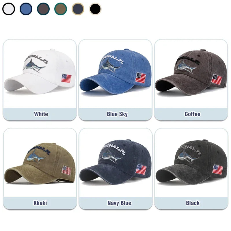 Shark American Flag Embroidered Baseball Cap
