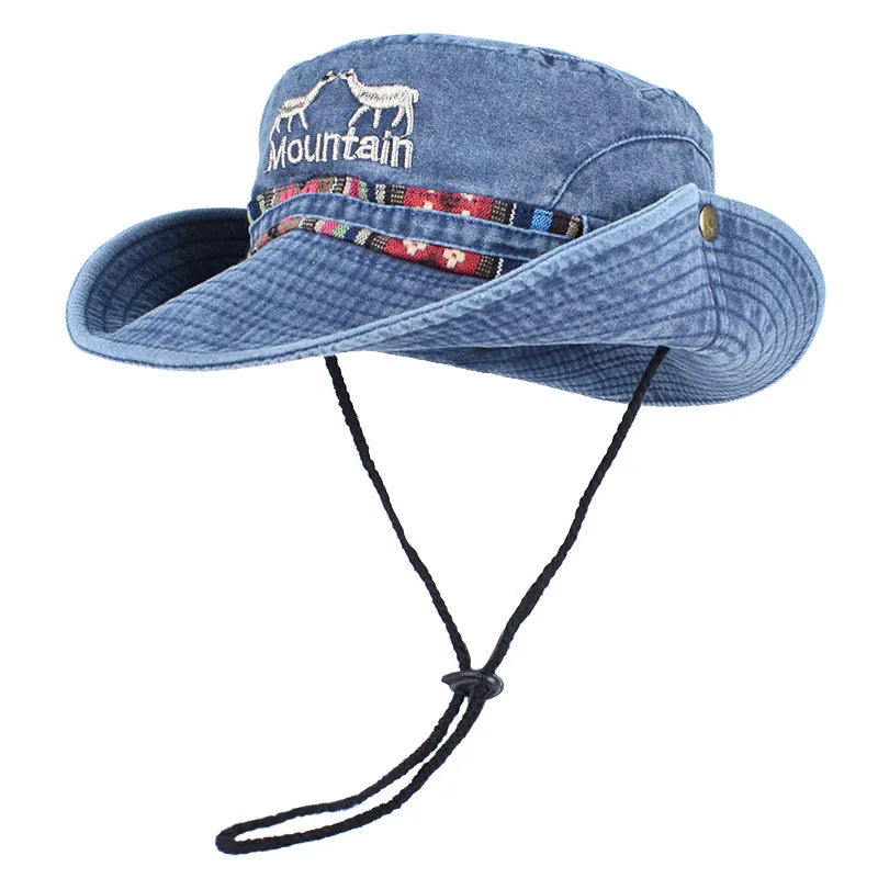 Letter Embroidered Retro Summer Panama Bucket Hat