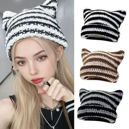 Little Devil Striped Cat Ear Bucket Hat