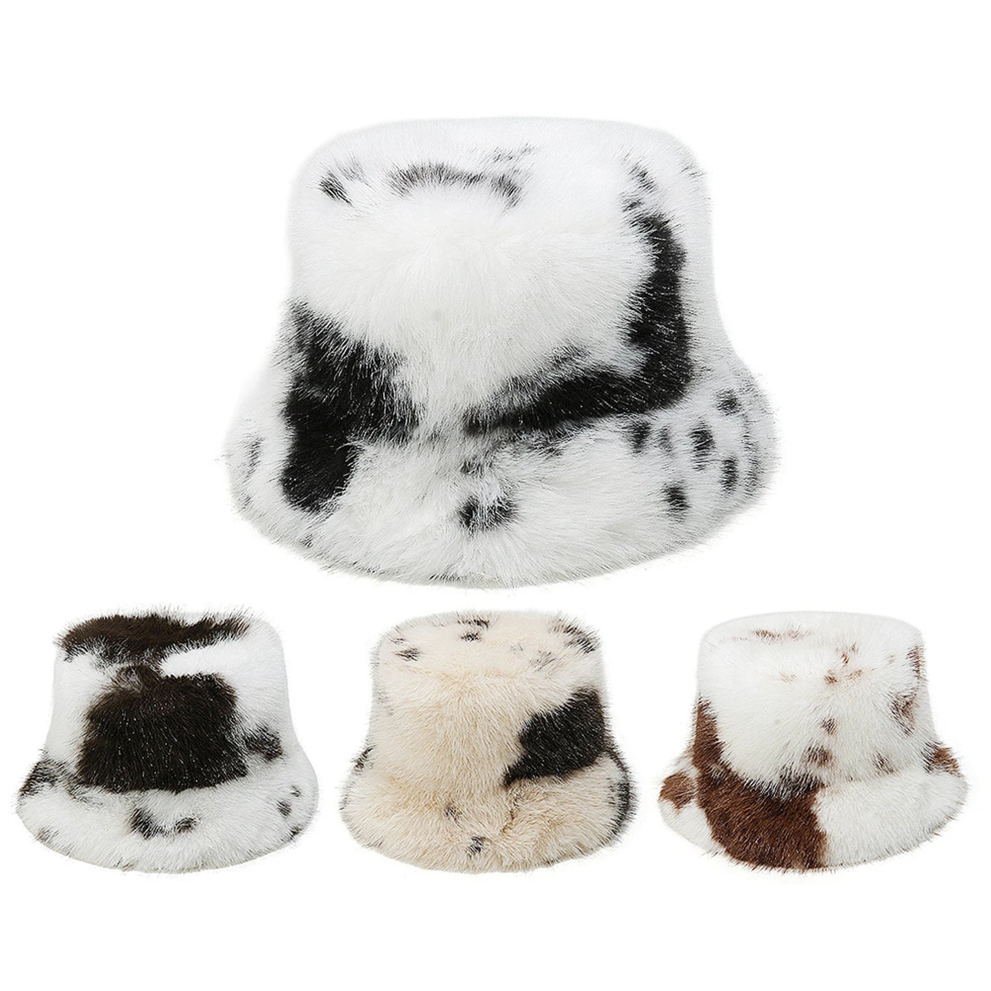 Cow Pattern Plush Fisherman Hat