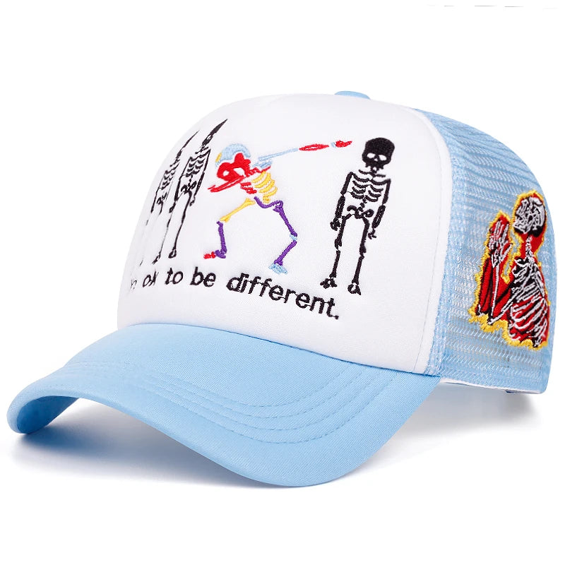 Five Skeleton Prayer Embroidered Mesh Cap