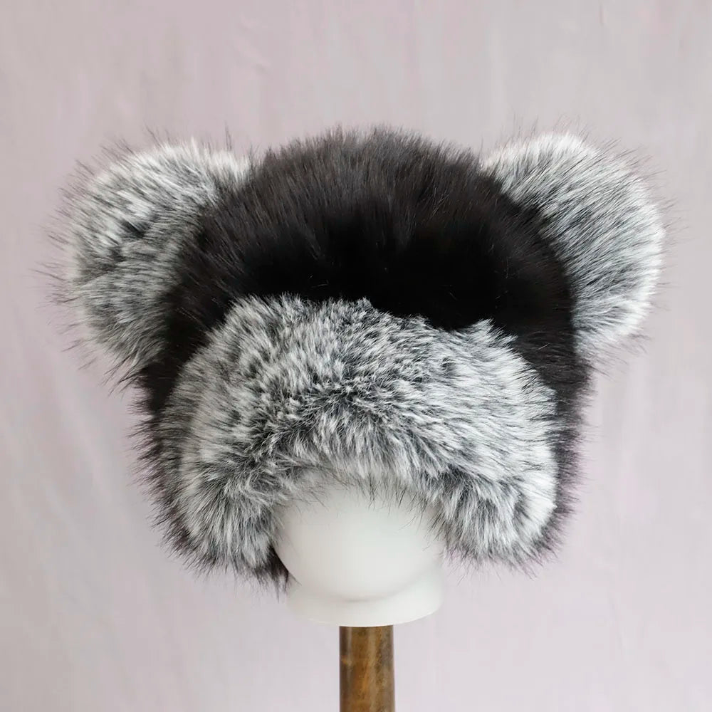 Y2K Bear Rabbit Fur Bucket Hat