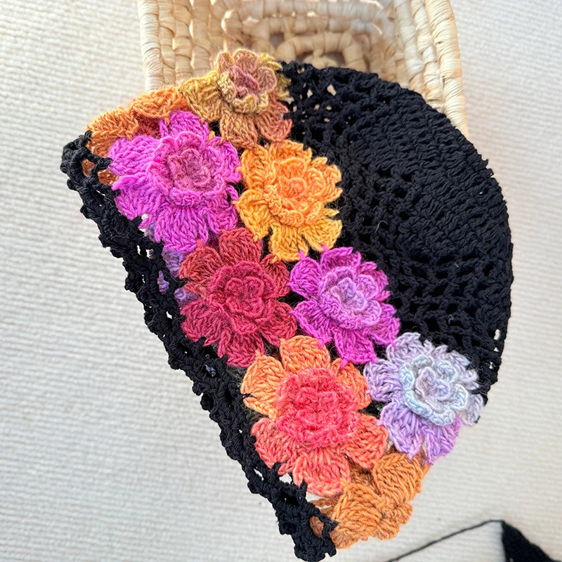 Japanese Artistic Colorful Flower Crochet Bucket Hat