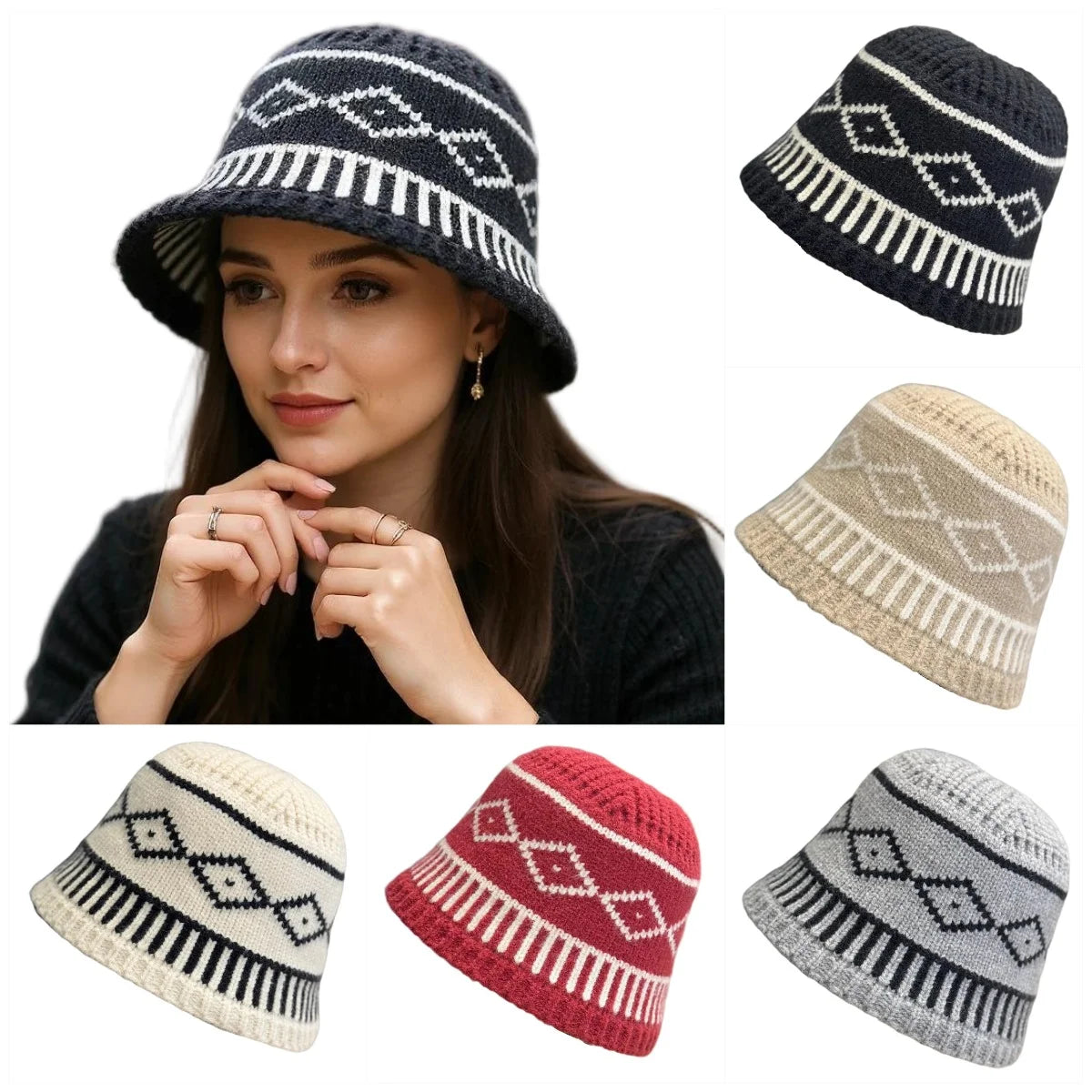 Rhombus Pattern Knitted Winter Hat