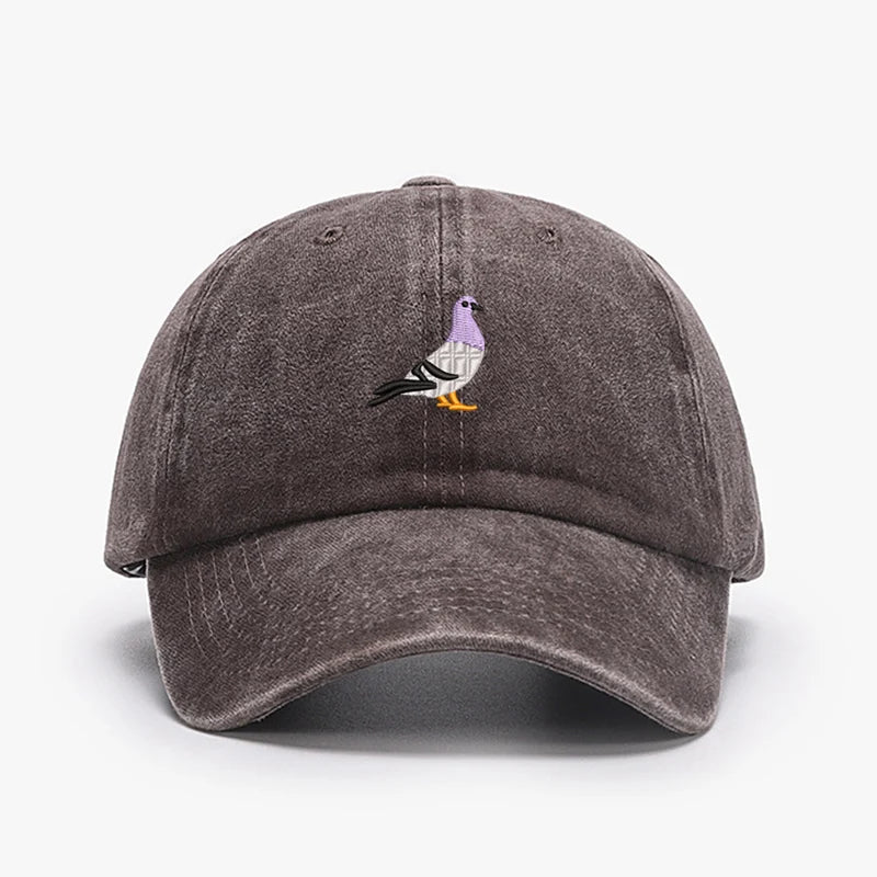 Embroidered Pigeon Vintage Washed Spring Baseball Cap