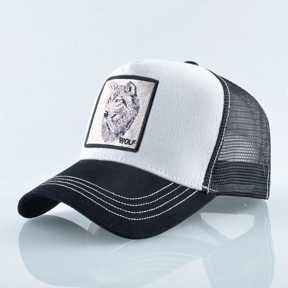Unisex Wolf Patch Embroidery Trucker Baseball Cap