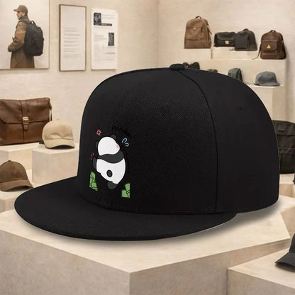 Cute Panda Money Graphic Flat Brim Snapback Cap