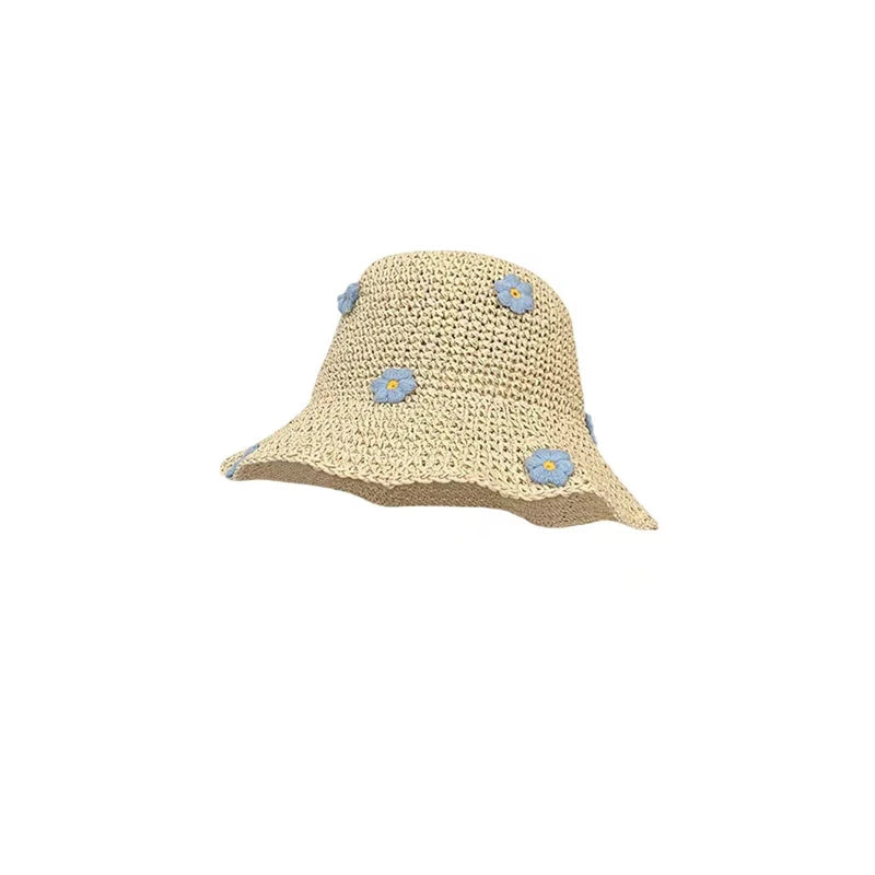 Small Daisy Solid Color Woven Straw Bucket Hat