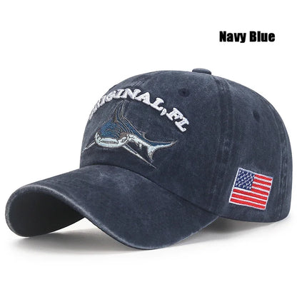 Shark American Flag Embroidered Baseball Cap