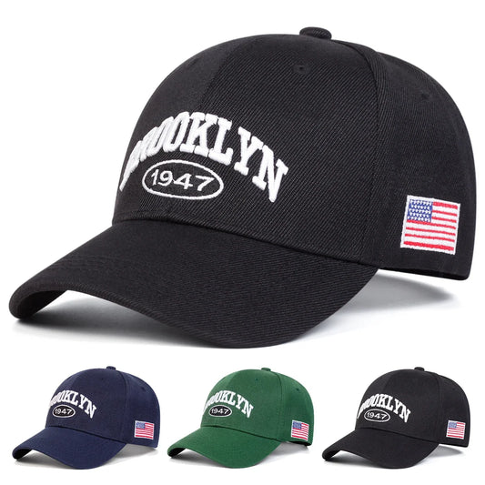 Unisex BROOKLYN Embroidered Side American Flag Baseball Caps