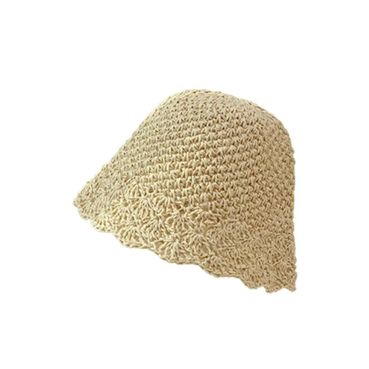 Women Retro Handmade Straw Travel Beach Bucket Hat