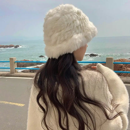Rabbit Fur Windproof Winter Bucket Hat