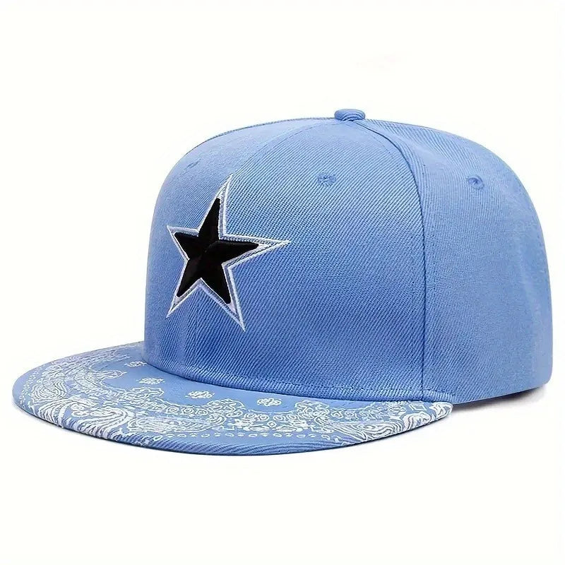 3D Star Embroidered Flat Brim Baseball Cap