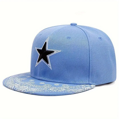 3D Star Embroidered Flat Brim Baseball Cap