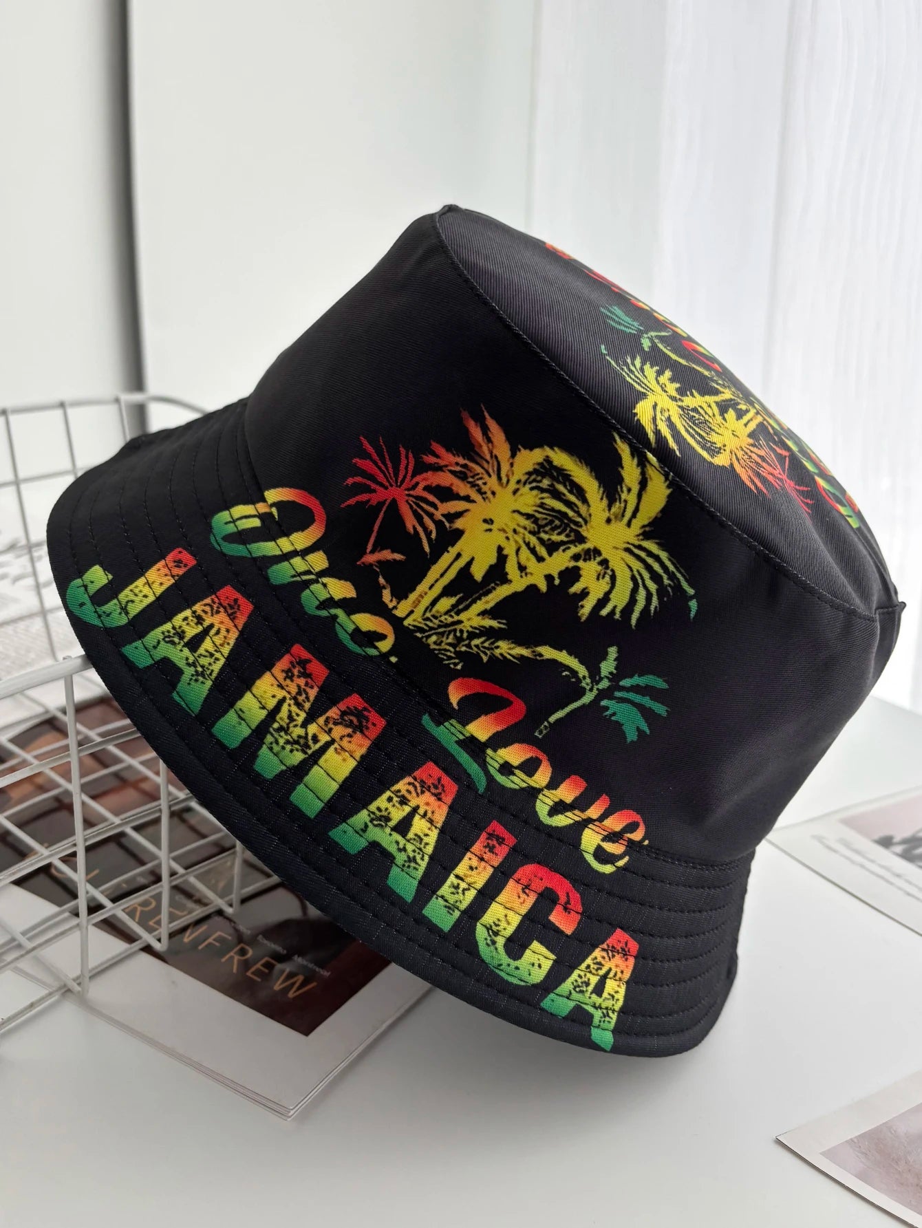 Unisex Fashion New Summer Reversible Black White Coconut Tree Printed Fisherman Caps