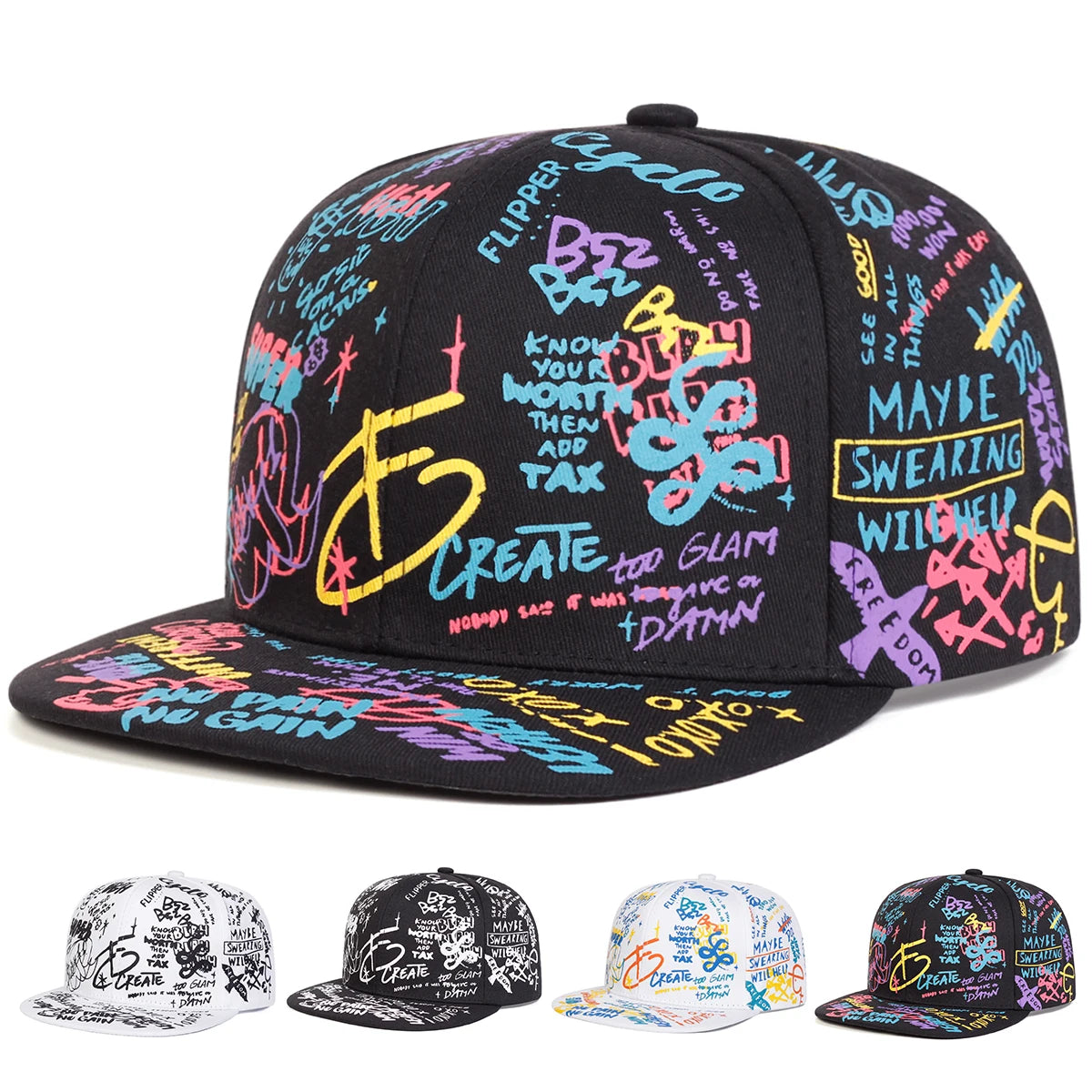 Colorful Letter Graffiti Hip Hop Snapback Cap