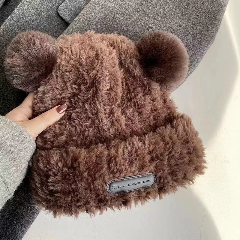 Little Bear Plush Ear Knit Bucket Hat
