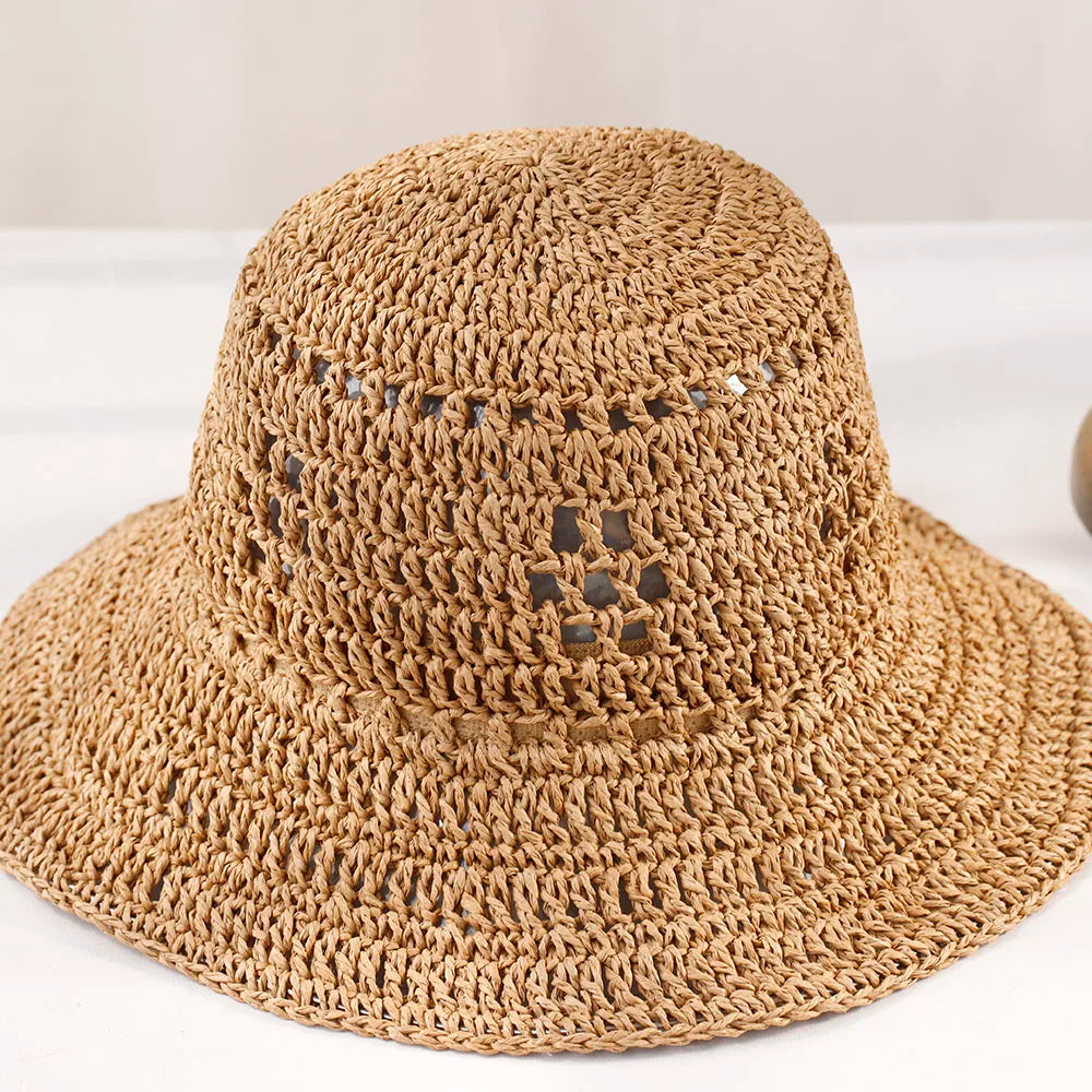 Y2K Korean Handwoven Straw Bucket Hat