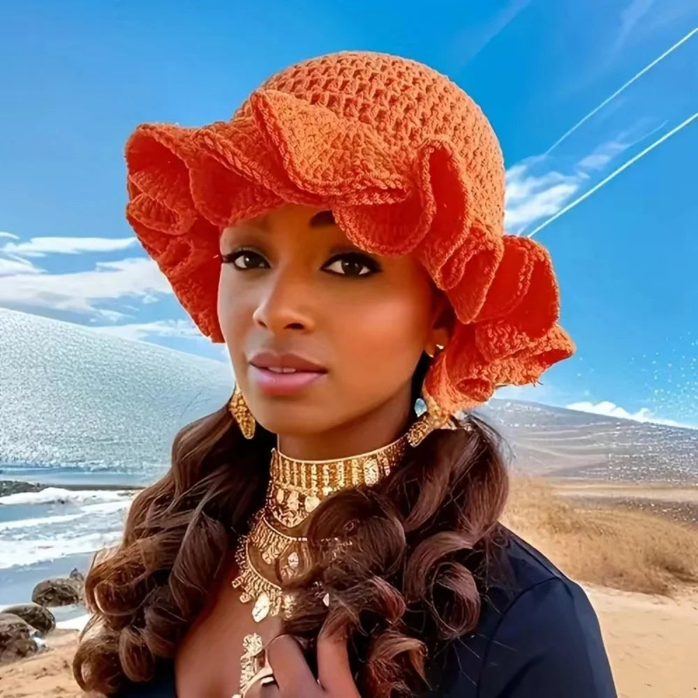 Colorful Crochet Ruffle Knit Bucket Hat