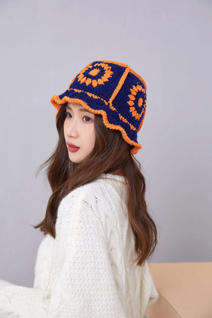 Hollow Crochet Knit Foldable Floppy Beach Bucket Hat