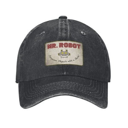Retro Mr Robot Smiley Washed Baseball Cap