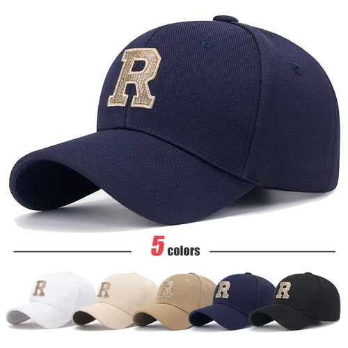 R Letter Gold Thread Embroidery Vintage Baseball Cap