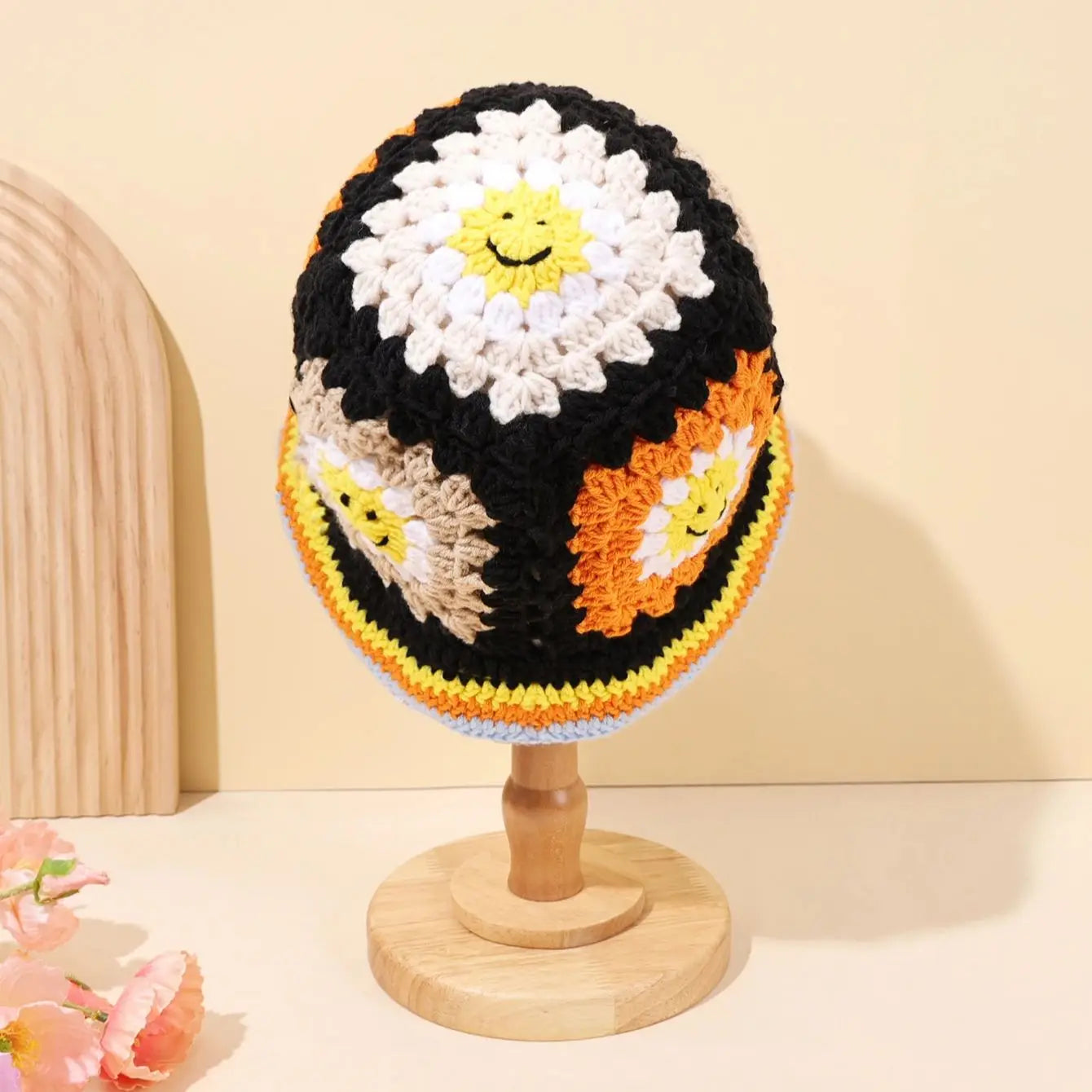Retro Knitted Sunflower Fisherman Hat