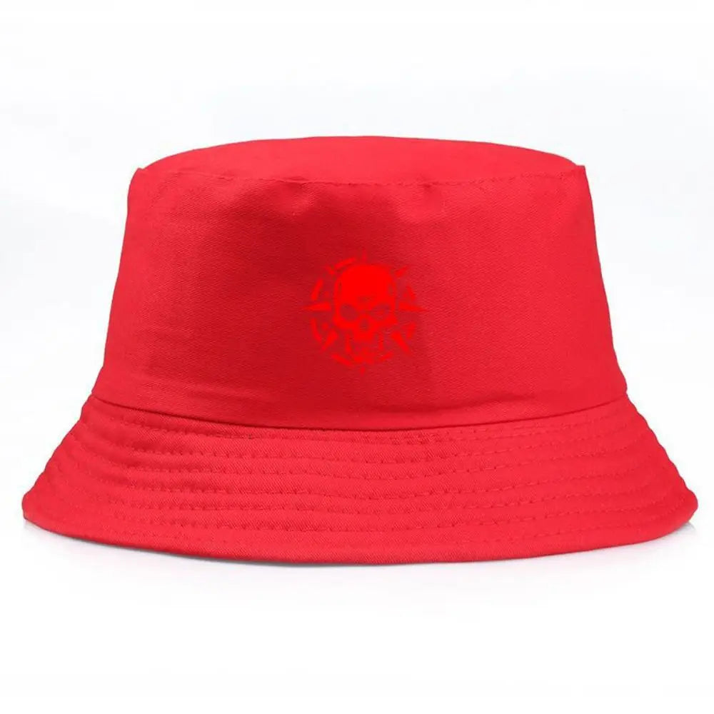 Unisex Red Skull Print Cotton Bucket Hat