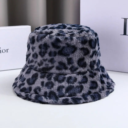 Winter Leopard Fleece Fisherman Bucket Hat