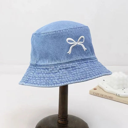 Butterfly Embroidery Cotton Denim Summer Bucket Hat