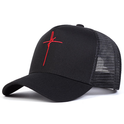 Unisex Cross Embroidery Baseball Net Caps