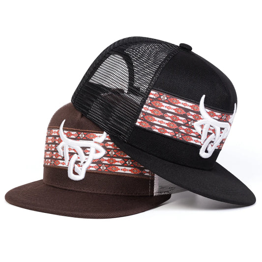Unisex Ox Head Embroidery Hip-hop Net Hats