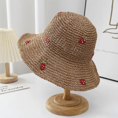 Summer Hat Women Strawberry Pattern Sunscreen