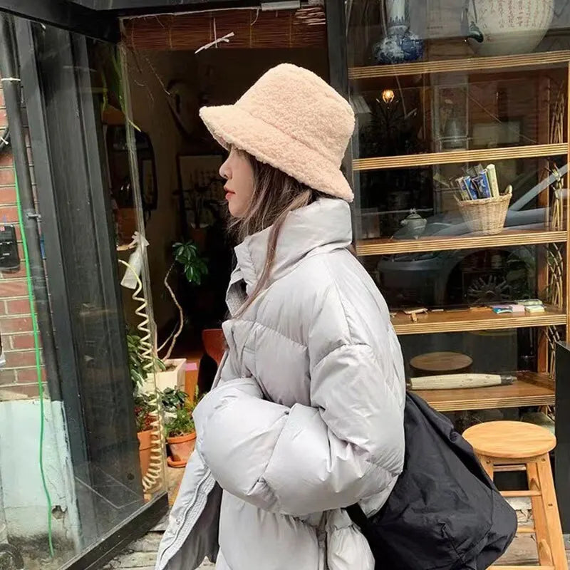 Harajuku Lamb Wool Winter Bucket Hat