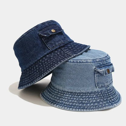 Korean Vintage Solid Denim Bucket Hat