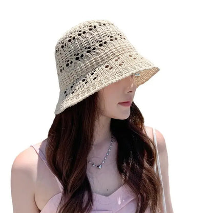 Womens Summer Hollow Breathable Foldable Beach Bucket Hat
